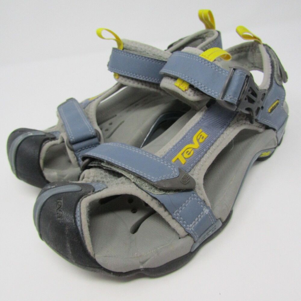 Teva Men's River Water Sandals Gray Blue Yellow Hook & Loop Adjustable US 7.5